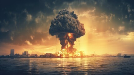 Post-Apocalyptic Wasteland: Massive Nuclear Bomb Explosion and the End of Civilization, AI Generative