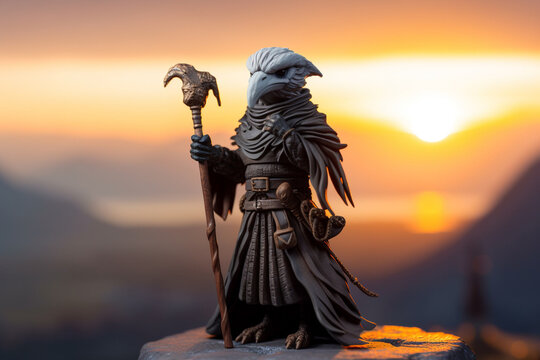 AI-Generated Epic DND Paladin Aarakocra Bird Character, From the Elemental Plane of Air and Faerun's Kenku Playable Race atop of a Mountain 3D Printed