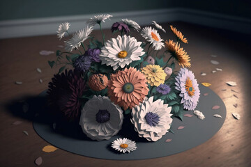Flower bouquet on table with copy space, spring season, Generative AI