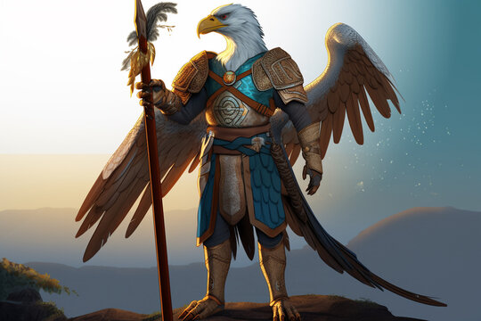 AI Generated DND Paladin Aarakocra Bird Character, From the Elemental Plane of Air and Faerun's Kenku Playable Race