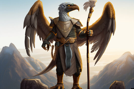 AI Generated DND Paladin Aarakocra Bird Character, From the Elemental Plane of Air and Faerun's Kenku Playable Race