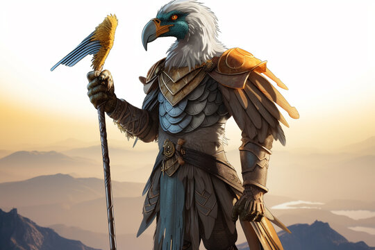 AI Generated DND Paladin Aarakocra Bird Character, From the Elemental Plane of Air and Faerun's Kenku Playable Race