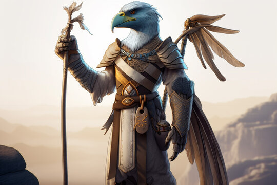 AI Generated DND Paladin Aarakocra Bird Character, From the Elemental Plane of Air and Faerun's Kenku Playable Race