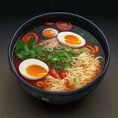 Delicious korean ramen soup, realistic food illustration