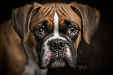 Majestic Boxer Dog on Dark Background: Showcasing the Loyal, Energetic and Playful Breed Traits