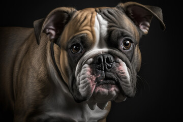 Powerful and Playful Bulldog Dog on a Dark Background
