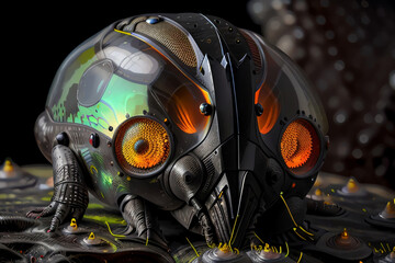 Macro View Bug Sci-Fi Ship Hybrid with Tendrils Steampunk Technology Background Wallpaper Generative AI Illustration