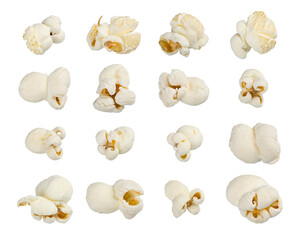Popcorn seeds, set of macro shots of salted or caramel pop corn, png isolated on transparentbackground