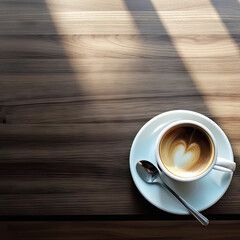 AI generative Cup of coffee on the table in a cafe. View from above