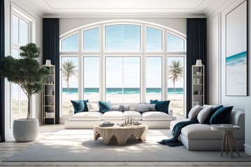 Fototapeta premium Beach house interior decoration. Generative AI
