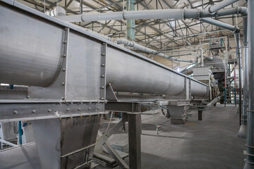 Workshop of big sugar refinery plant.