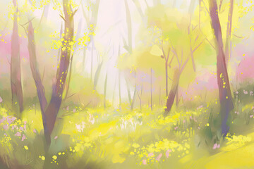 spring yellow forest watercolor background