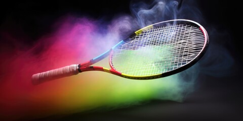 Tennis racket in smoke, AI