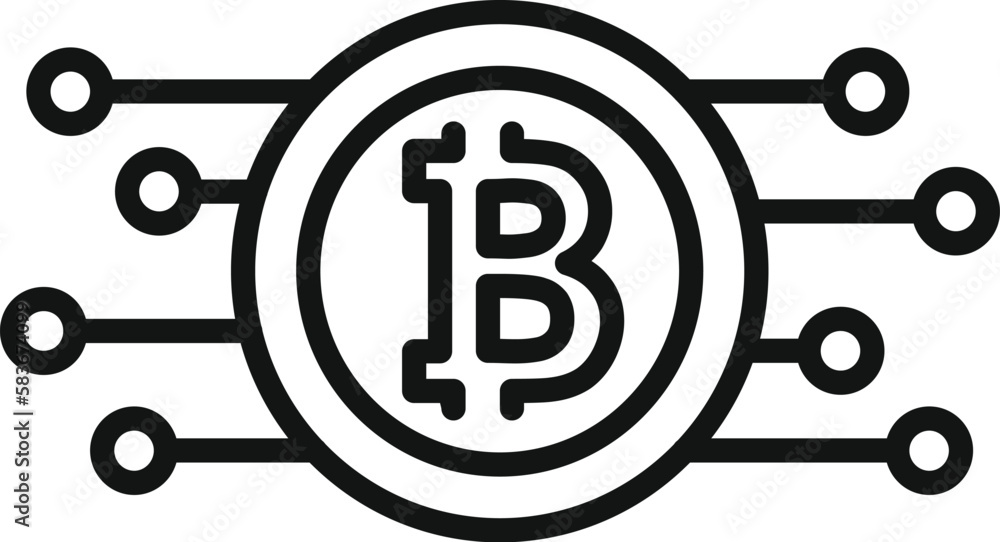 Poster digital bitcoin icon outline vector. block chain. currency crypto