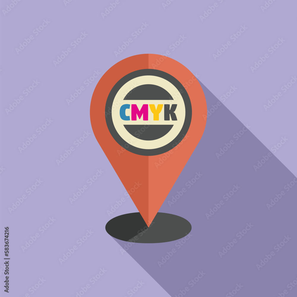 Sticker Cmyk service location icon flat vector. Digital print. Printer machine