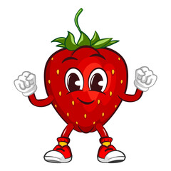 vector illustration of mascot character of strawberry feeling strong