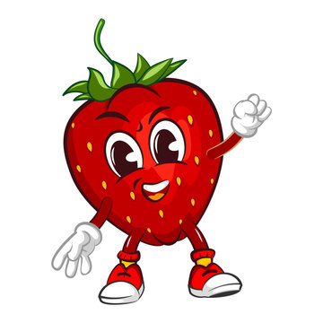 vector illustration of the mascot character of a strawberry warming up