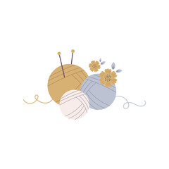 Vector illustration of balls of yarn with knitting needles