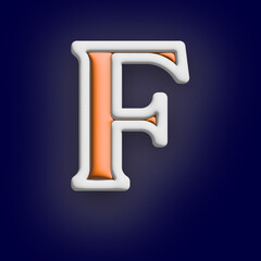 F letter photo in 3d rendering illustration blue background