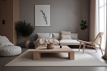 living room interior, minimalist living room, AI, created with AI, generative AI