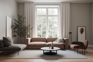 living room interior, minimalist living room, AI, created with AI, generative AI