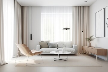 Fototapeta na wymiar living room interior, minimalist living room, AI, created with AI, generative AI