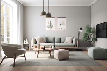 living room interior, minimalist living room, AI, created with AI, generative AI