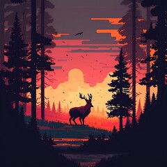 Moose Sunset at the Forest 