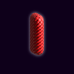 I letter photo in 3d leather rendering illustration black background