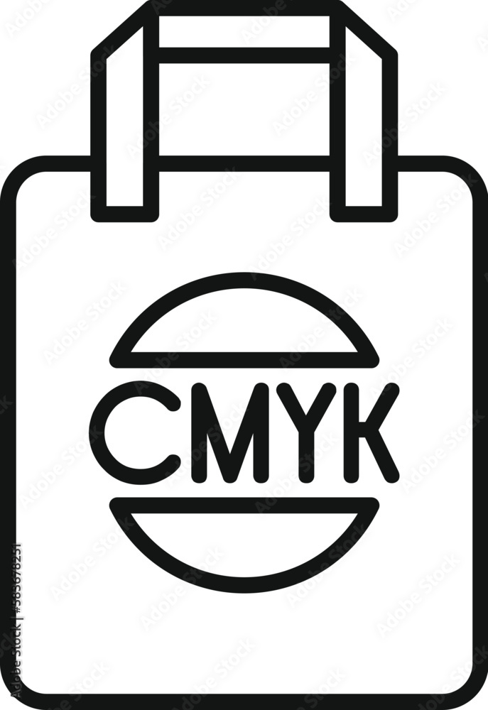 Poster cmyk print on bag icon outline vector. digital press. ink machine
