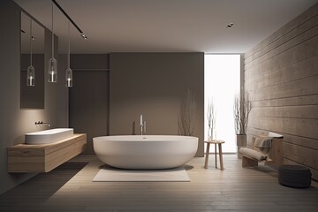 Naklejka na ściany i meble modern bathroom interior, minimalistic bathroom, AI, Generative AI, Created with AI