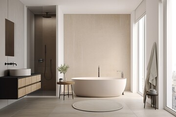 Fototapeta na wymiar modern bathroom interior, minimalistic bathroom, AI, Generative AI, Created with AI