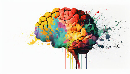 Brain, isolated on white background - watercolor style illustration background by Generative Ai