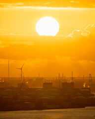 Sunset above the port of Rotterdam