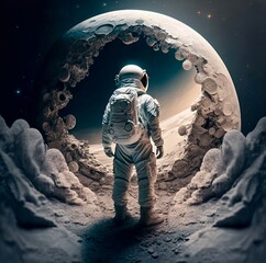 Space, multiverse, astronaut moving in space, illustration made with AI