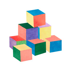 Fototapeta na wymiar Children's toy. Watercolor illustration of cubes. Illustration for children.
