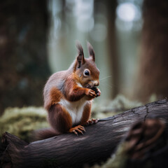 Naklejka na ściany i meble Red Squirrel in Woodlands-UK Wildlife-Generative AI