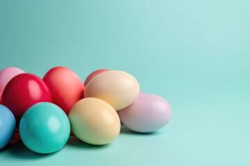 Happy easter! Colourful Easter eggs on pastel background. Decoration concept for greetings and presents on Easter Day celebrate time