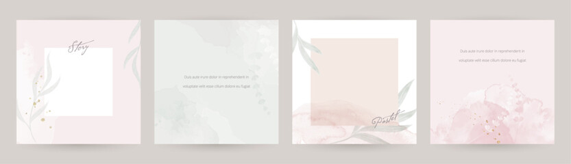 Floral watercolor social media post templates for beauty, cosmetics, jewelry, wedding concept.