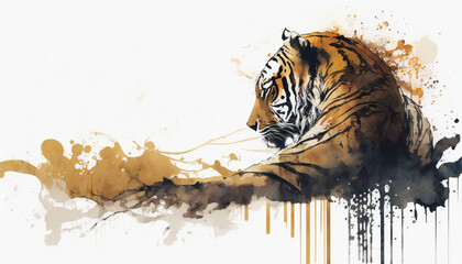 Sleeping Tiger in Natural Habitat, isolated on white background - watercolor style illustration background by Generative Ai