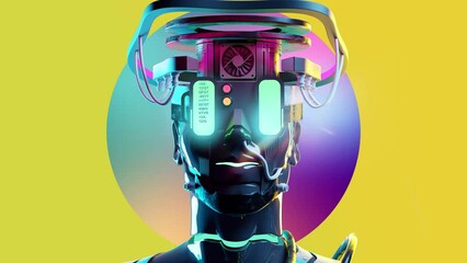 Futuristic Neon Cyber Human With Glowing Eyes. 