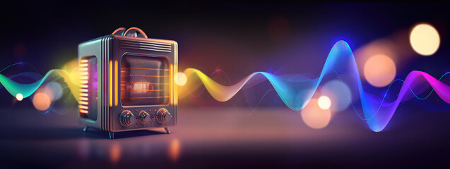 retro vintage and stylish radio as a wide banner for media conversations or podcast streamers concepts with copyspace area - Generative AI