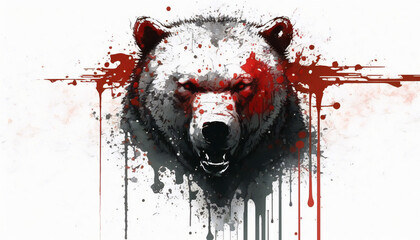 Bad bear, isolated on white background - watercolor style illustration background by Generative Ai