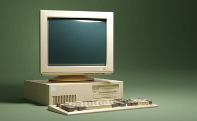 A classic 90s beige personal home computer office setup. 3d illustration - 583684828