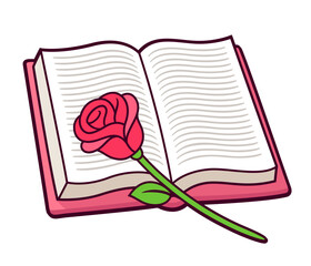 Red rose and book illustration
