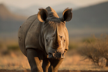 African rhinoceros looking straight into the camera created with Generative AI technology