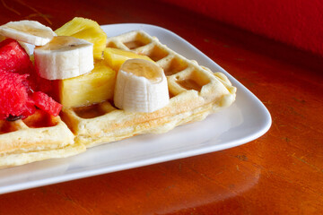 belgian waffle with fresh fruit topping