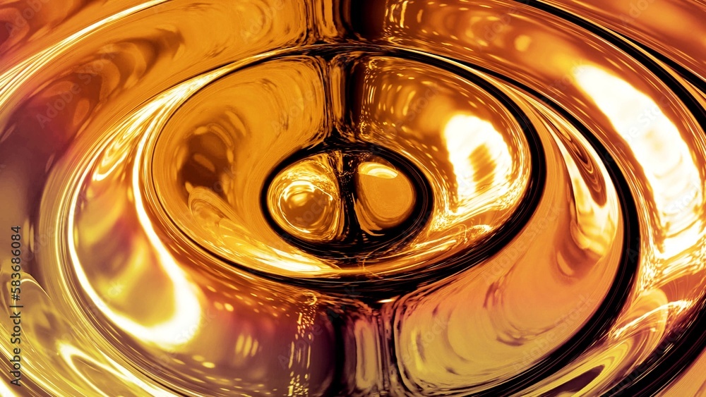 Poster abstract background with wavy sparkling golden liquid pattern on shiny glossy surface. viscous yello