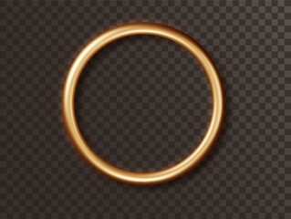 Gold ring frame. Gold metal banner with luxury round shape with an empty space inside and shadows isolated dark background