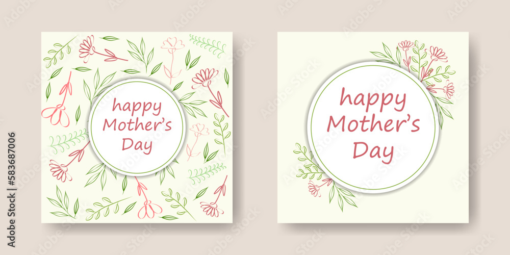 Poster set of vector templates. collection of backgrounds with minimalistic line drawing flowers and leaves